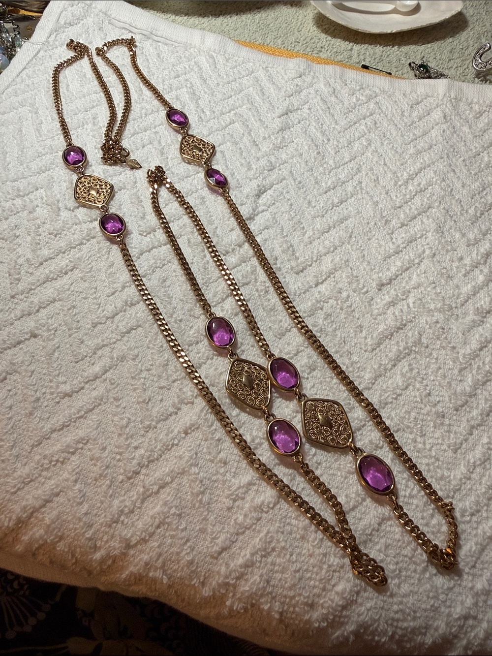 Sarah Coventry Gold-Tone Necklace with Purple Oval Rhinestones